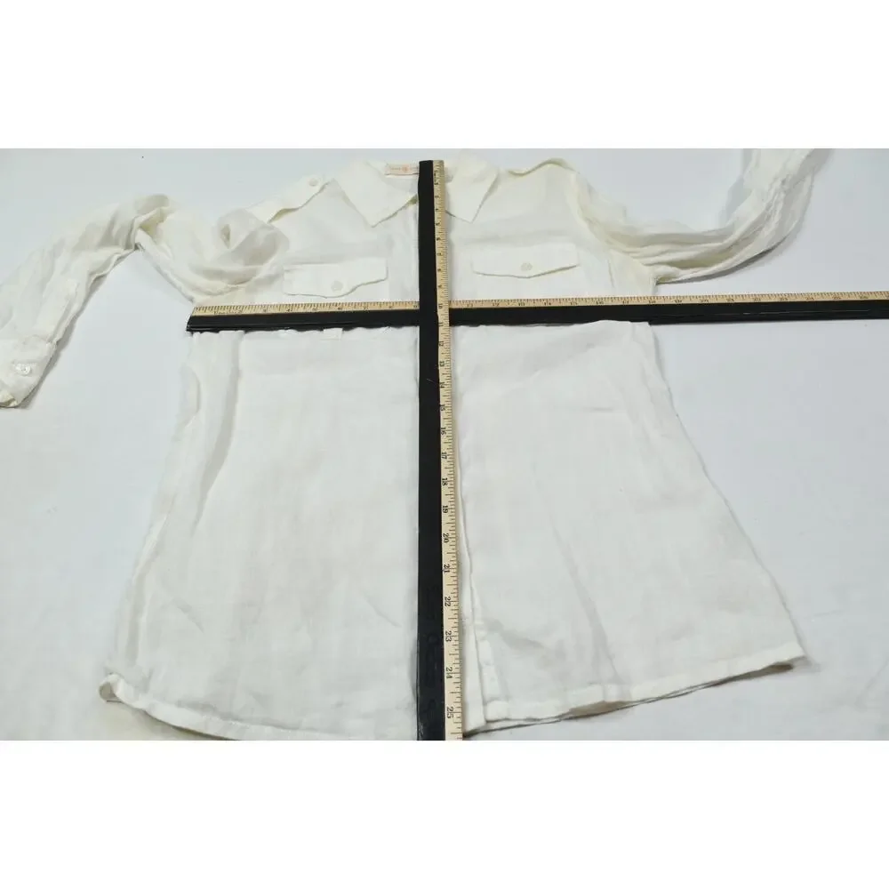 Tory Burch Linen Utility Shirt Womens 6 White Long Sleeve Button-Up Regular Fit